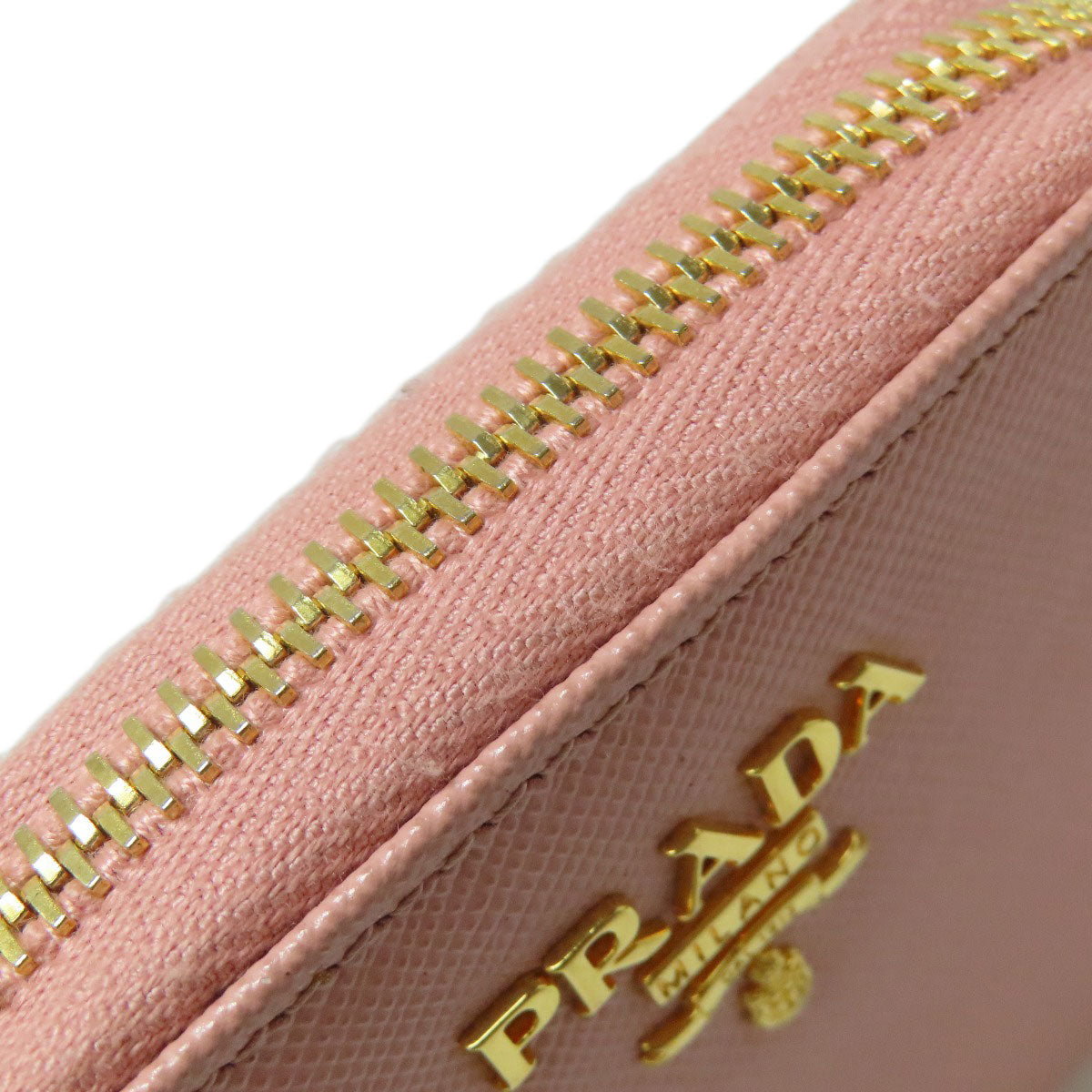 PRADA Coin case leather pink Saffiano logoMetal Women Used Authentic