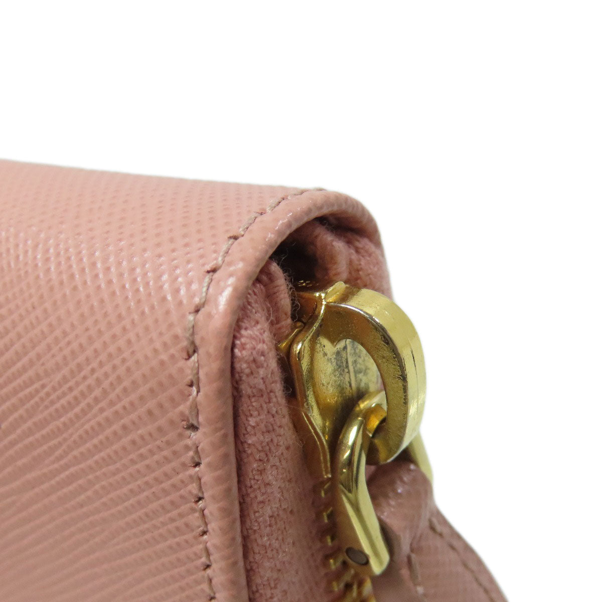 PRADA Coin case leather pink Saffiano logoMetal Women Used Authentic