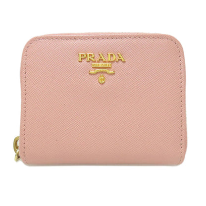 PRADA Coin case leather pink Saffiano logoMetal Women Used Authentic