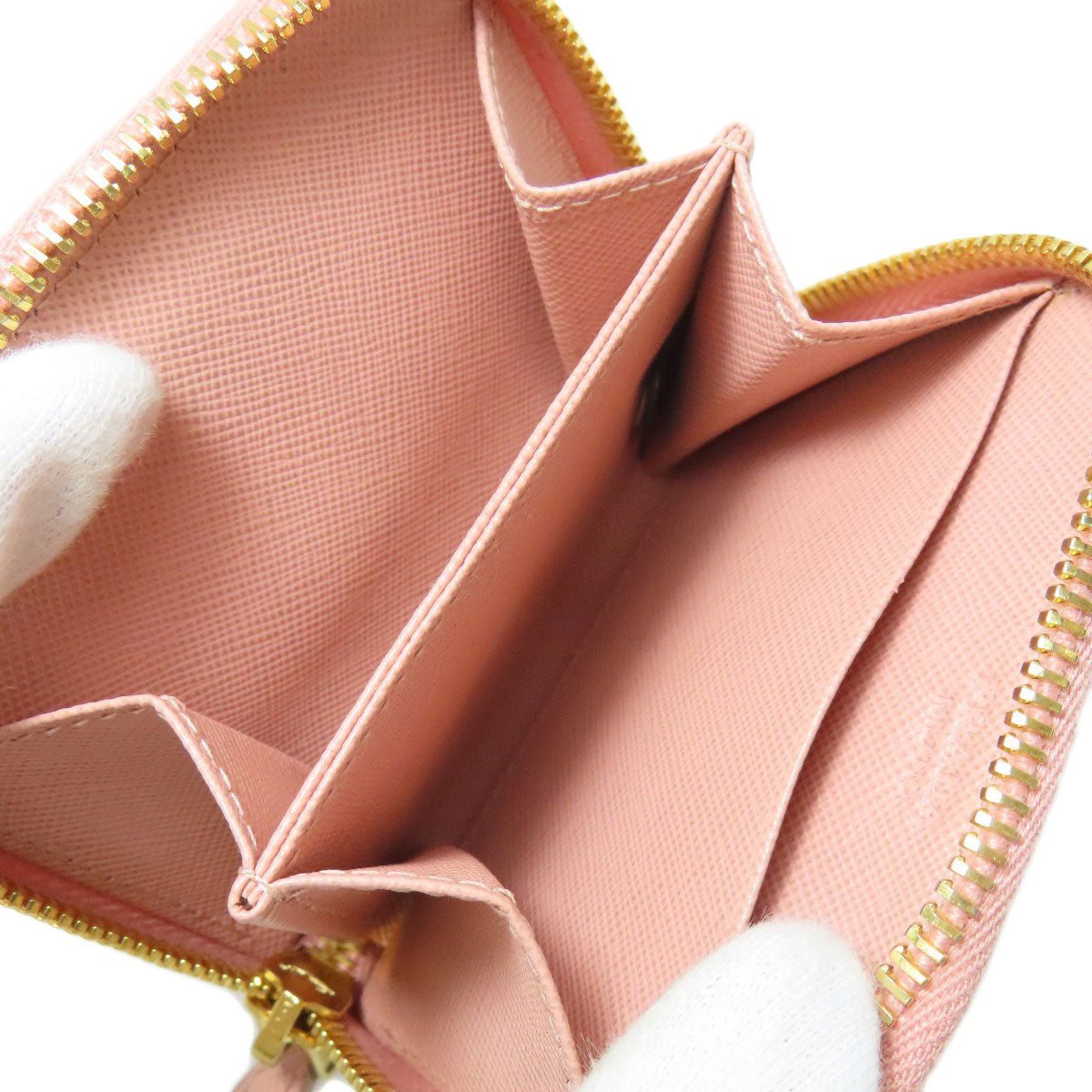 PRADA Coin case leather pink Saffiano logoMetal Women Used Authentic