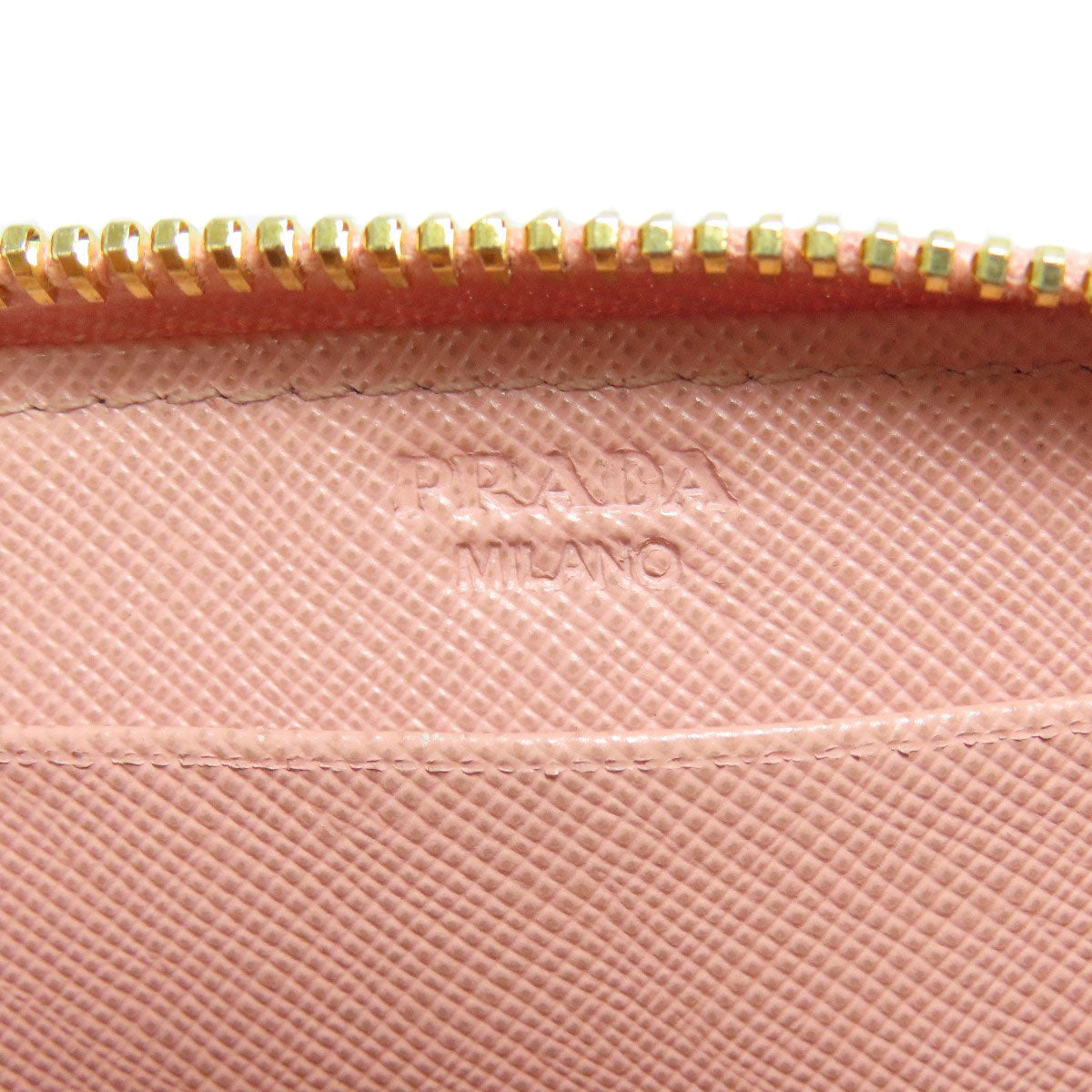 PRADA Coin case leather pink Saffiano logoMetal Women Used Authentic