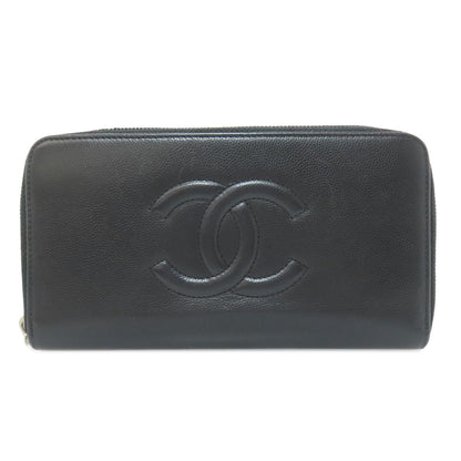CHANEL Long Wallet Purse Calfskin black COCO Mark SilverMetal