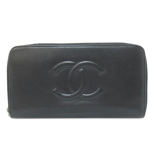 CHANEL Long Wallet Purse Calfskin black COCO Mark SilverMetal
