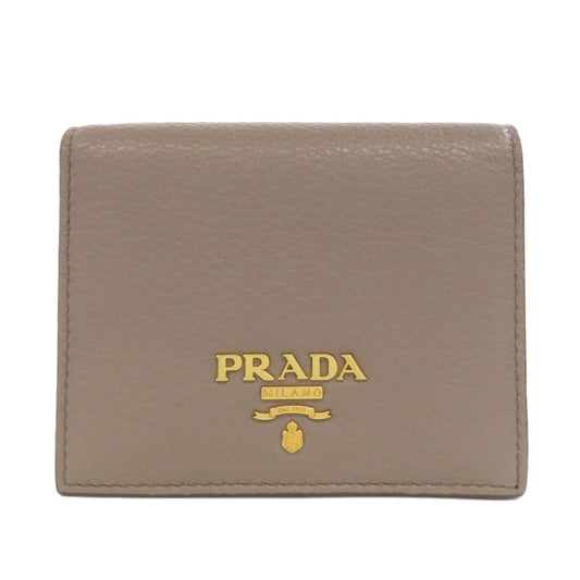 PRADA Bifold Wallet leather beige logo