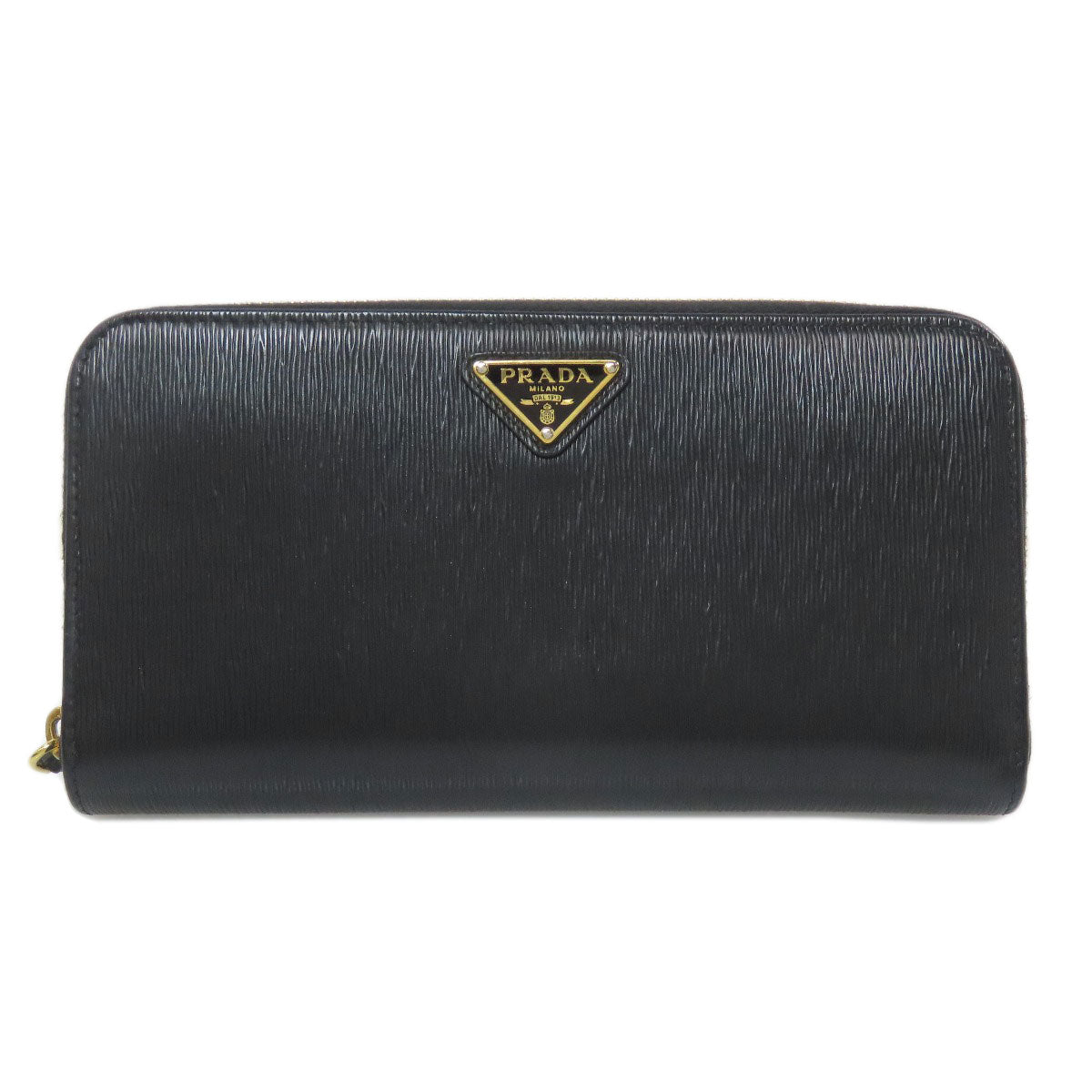 PRADA Long Wallet Purse leather black logoMetal Women Used Authentic