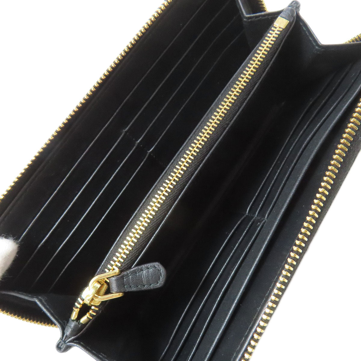 PRADA Long Wallet Purse leather black logoMetal Women Used Authentic