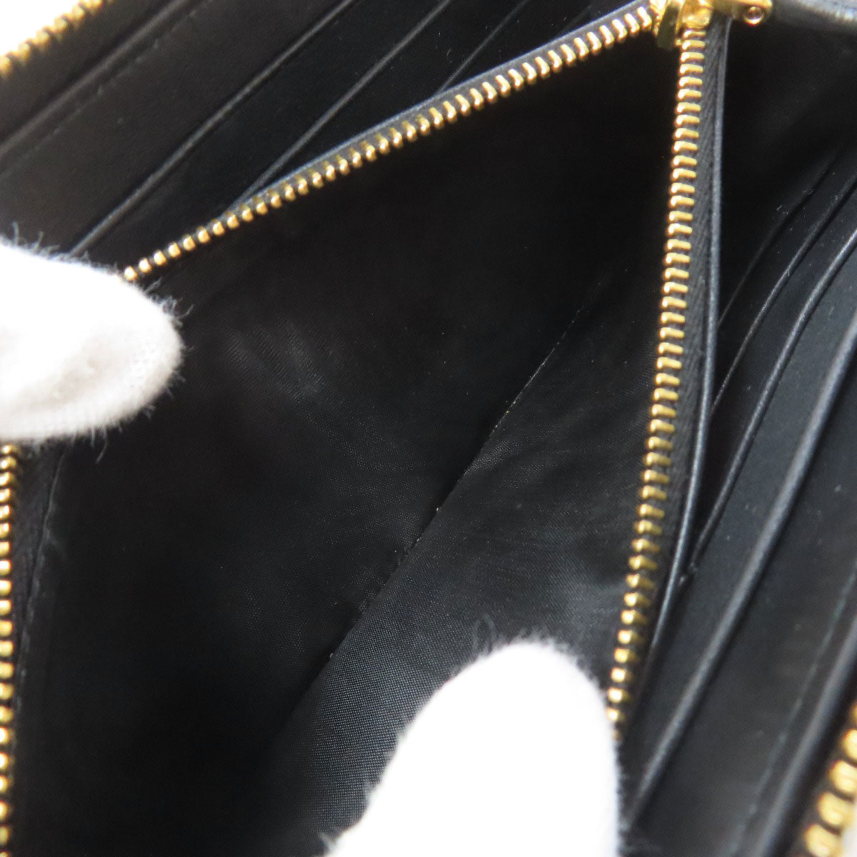 PRADA Long Wallet Purse leather black logoMetal Women Used Authentic