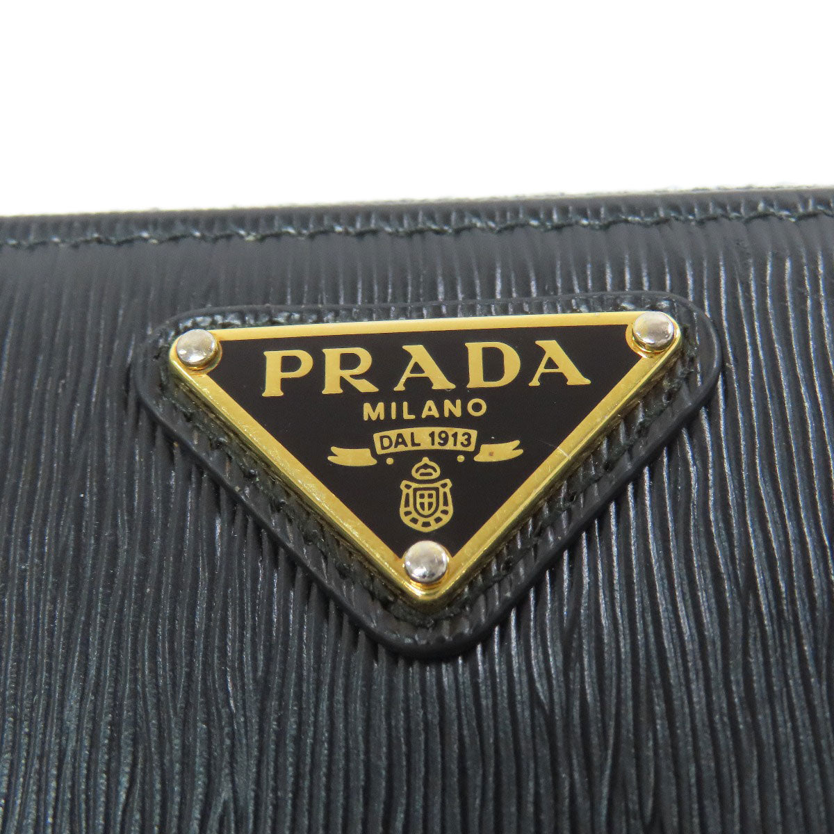 PRADA Long Wallet Purse leather black logoMetal Women Used Authentic
