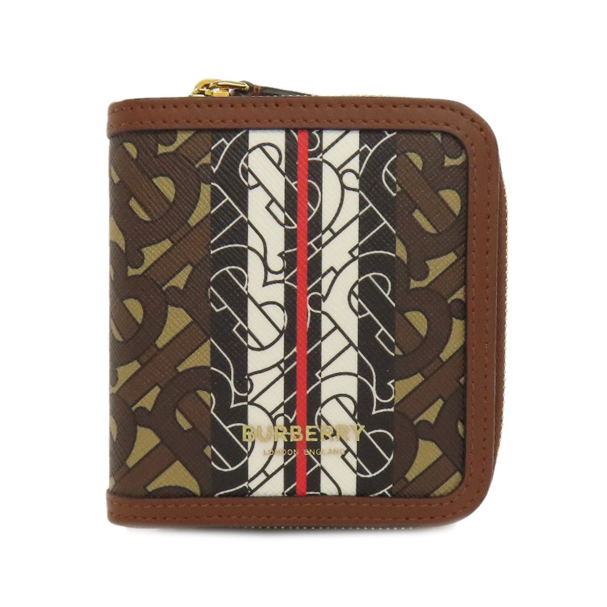 BURBERRY Bifold Wallet leather Brown TB logo pattern Women Used Authentic