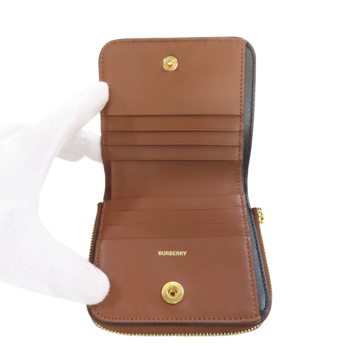 BURBERRY Bifold Wallet leather Brown TB logo pattern Women Used Authentic