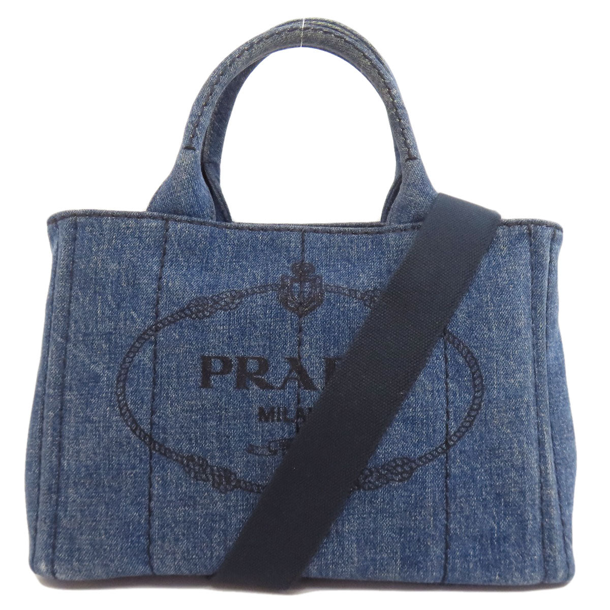 PRADA Handbag denim blue Canapa Mini 2WAY Women Used Authentic