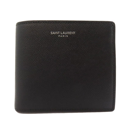 SAINT LAURENT Bifold Wallet leather black logo Women Used Authentic