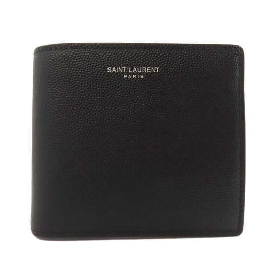 SAINT LAURENT Bifold Wallet leather black logo Women Used Authentic