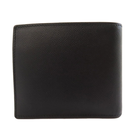 SAINT LAURENT Bifold Wallet leather black logo Women Used Authentic