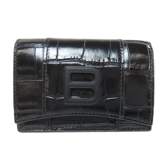 BALENCIAGA Bifold Wallet 600212 leather black B logo embossed Women Used Authentic
