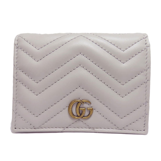 GUCCI Bifold Wallet 466492 leather gray GG Marmont Women Used Authentic