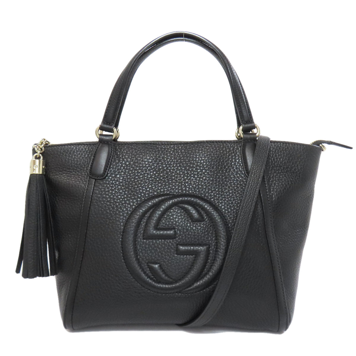 GUCCI Handbag 369176 leather black Soho Interlocking G Women Used Authentic