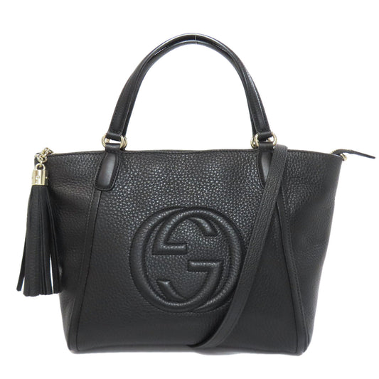 GUCCI Handbag 369176 leather black Soho Interlocking G Women Used Authentic
