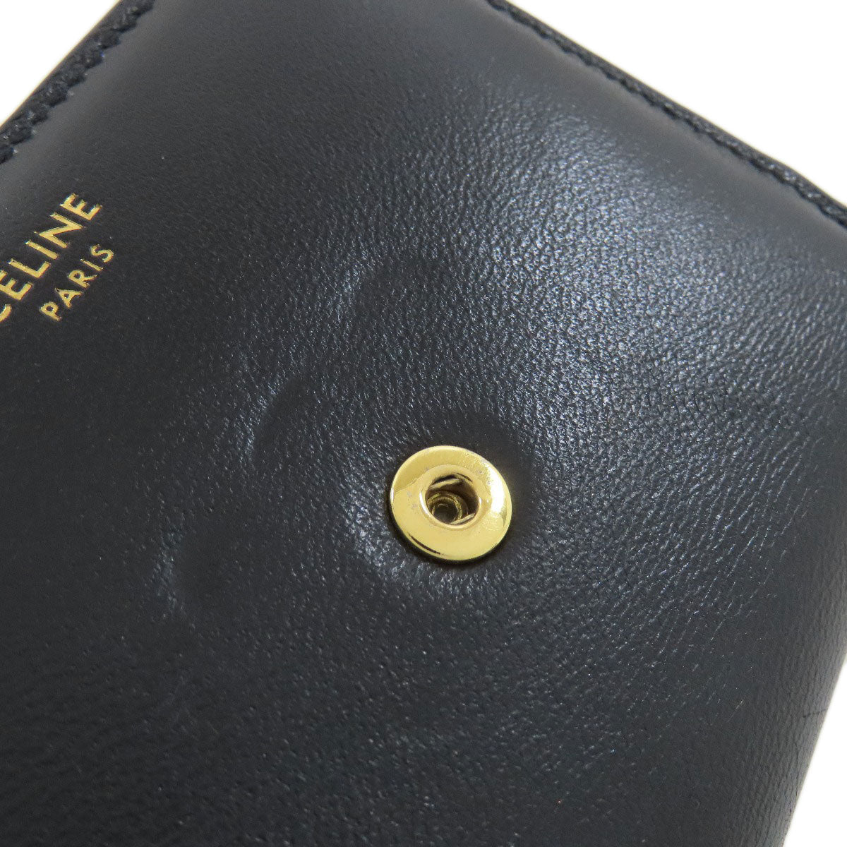 CELINE Bifold Wallet leather black Triomphe Flap Women Used Authentic
