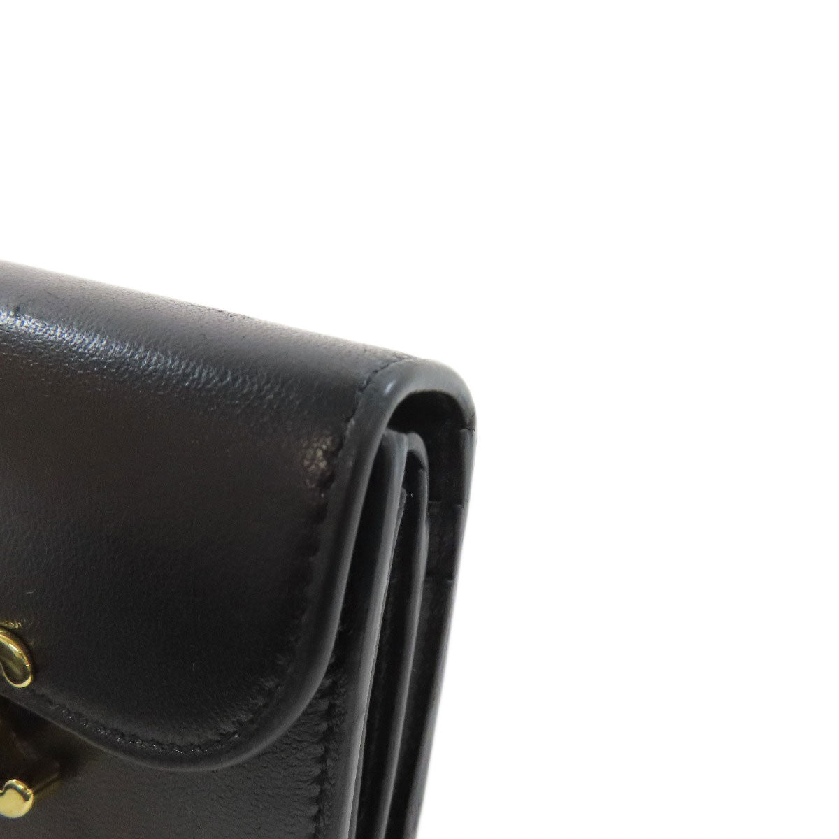 CELINE Bifold Wallet leather black Triomphe Flap Women Used Authentic