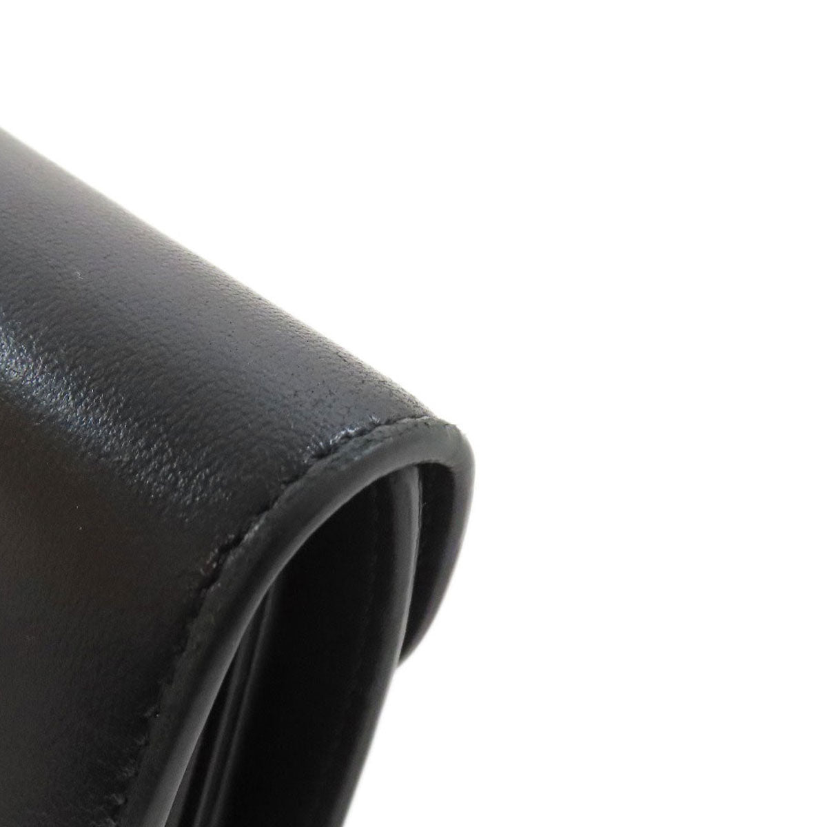 CELINE Bifold Wallet leather black Triomphe Flap Women Used Authentic