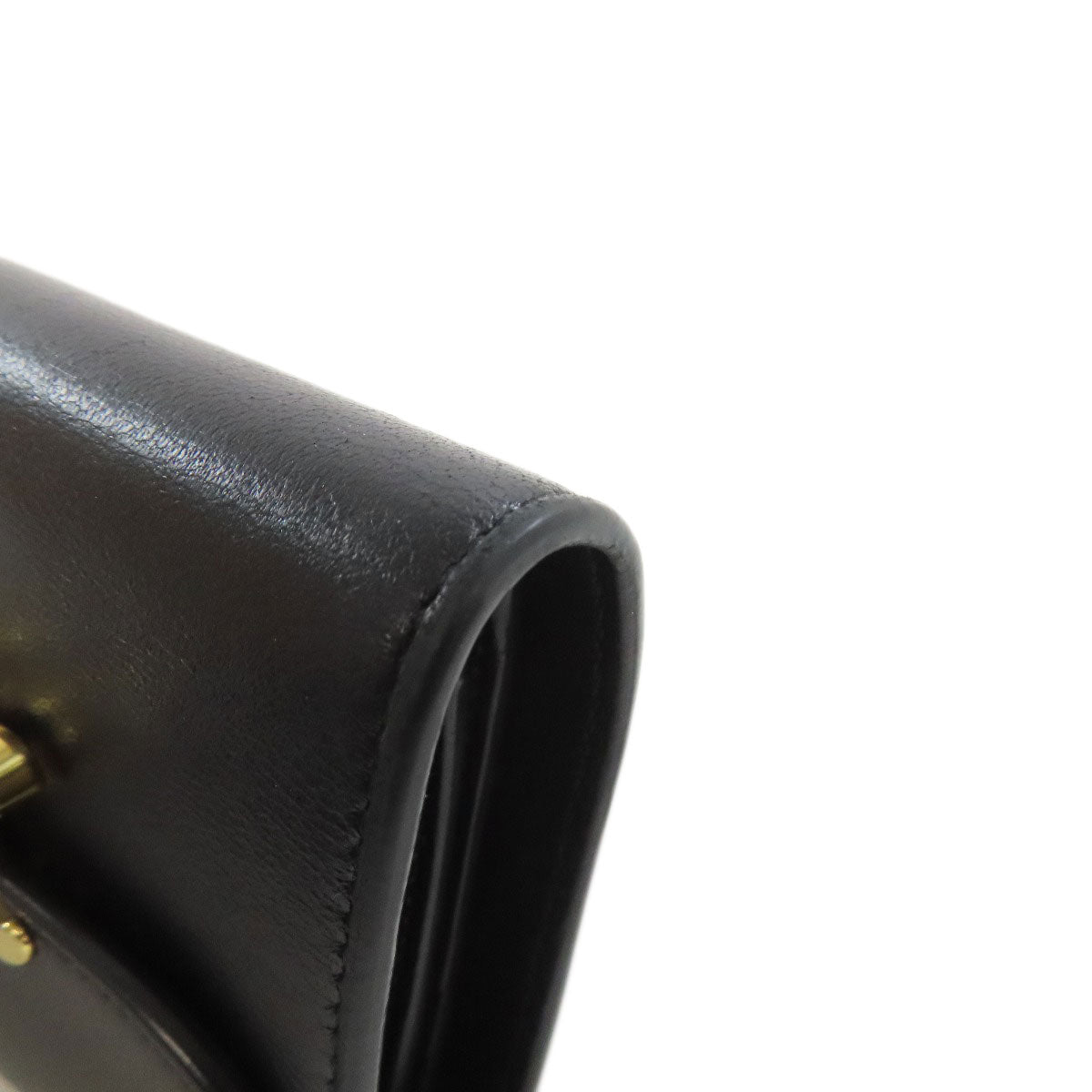 CELINE Bifold Wallet leather black Triomphe Flap Women Used Authentic