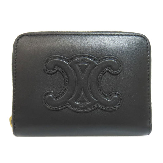 CELINE Coin case leather black Triomphe