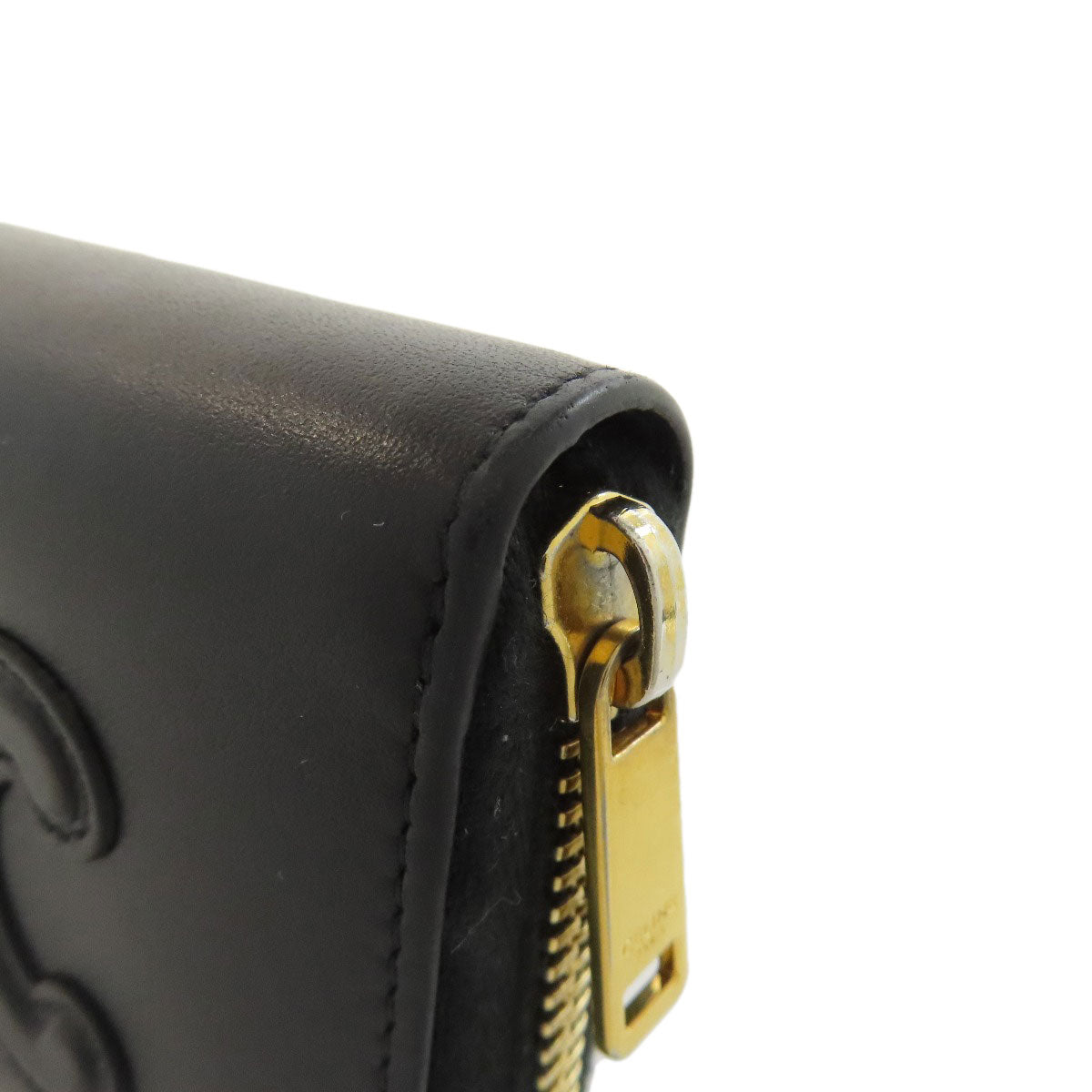 CELINE Coin case leather black Triomphe