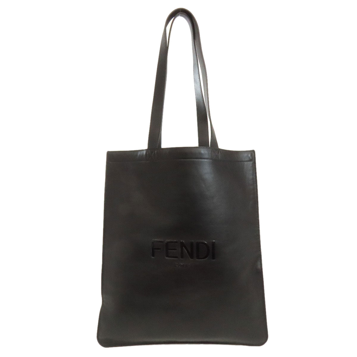 FENDI Tote Bag leather black logo Women Used Authentic