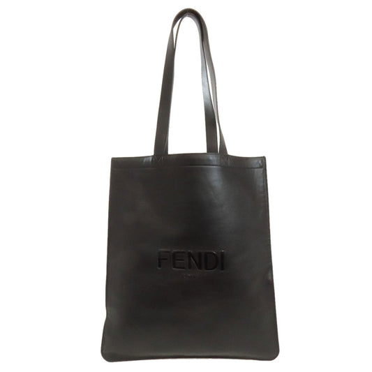 FENDI Tote Bag leather black logo Women Used Authentic