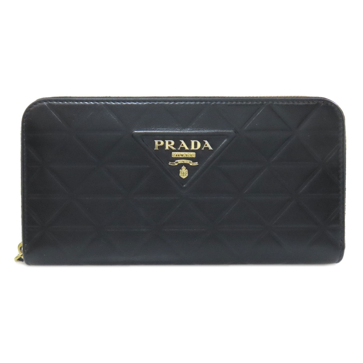 PRADA Long Wallet Purse 1ML506 Calfskin black Zip Around embossing Women Used Authentic