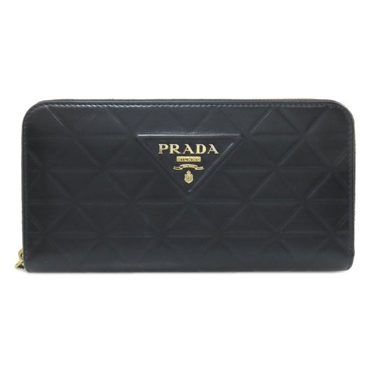PRADA Long Wallet Purse 1ML506 Calfskin black Zip Around embossing Women Used Authentic