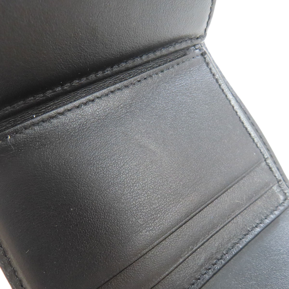 CELINE Bifold Wallet leather black Triomphe Flap Women Used Authentic