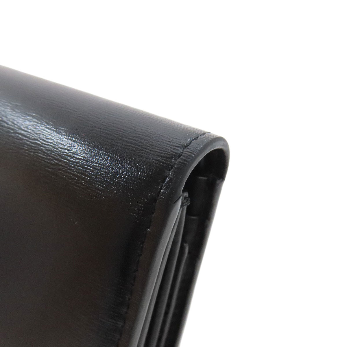 CELINE Bifold Wallet leather black Triomphe Flap Women Used Authentic