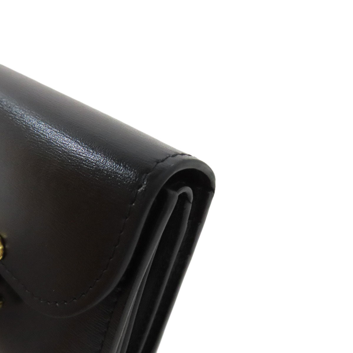 CELINE Bifold Wallet leather black Triomphe Flap Women Used Authentic