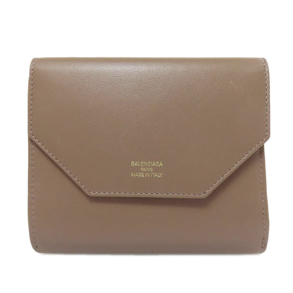 BALENCIAGA Bifold Wallet 753762 leather Brown logo Women Used Authentic
