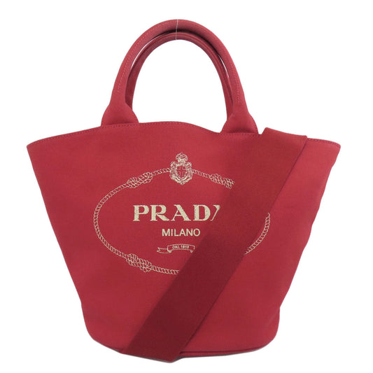 PRADA Tote Bag canvas Red Canapa Bucket 2WAY