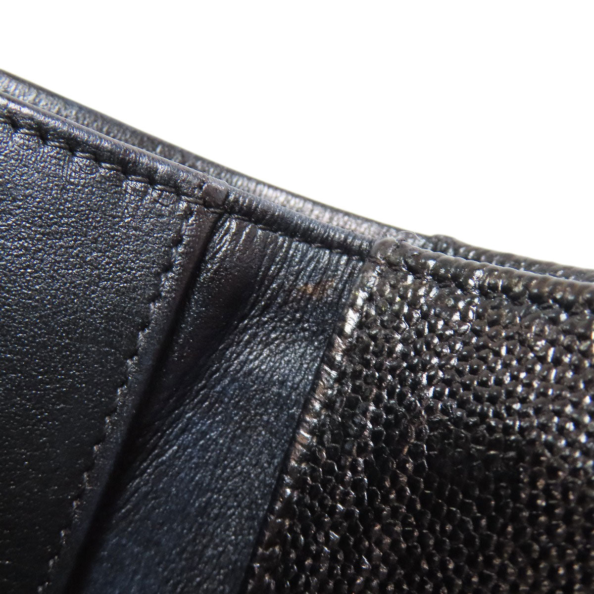 CHANEL Bifold Wallet Grained Calfskin Skin black Compact Wallet Matelasse Gold Metal Women Used Authentic