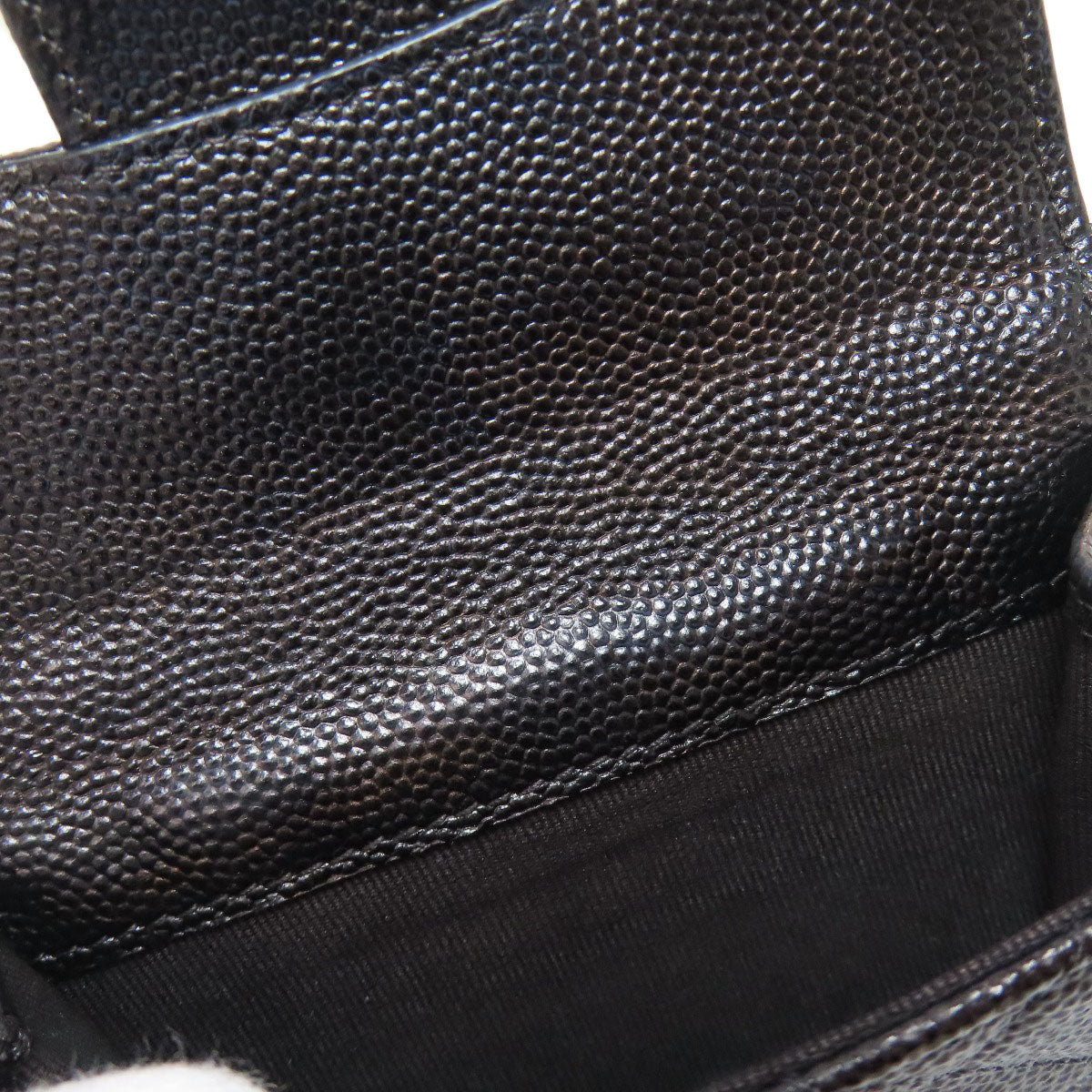 CHANEL Bifold Wallet Grained Calfskin Skin black Compact Wallet Matelasse Gold Metal Women Used Authentic