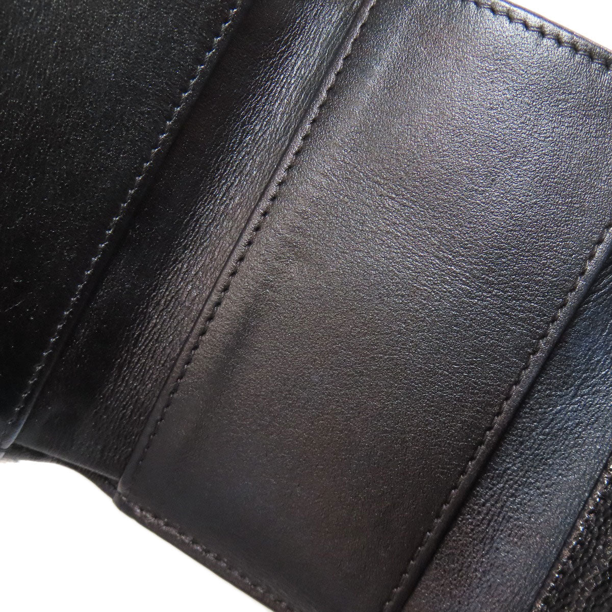 CHANEL Bifold Wallet Grained Calfskin Skin black Compact Wallet Matelasse Gold Metal Women Used Authentic