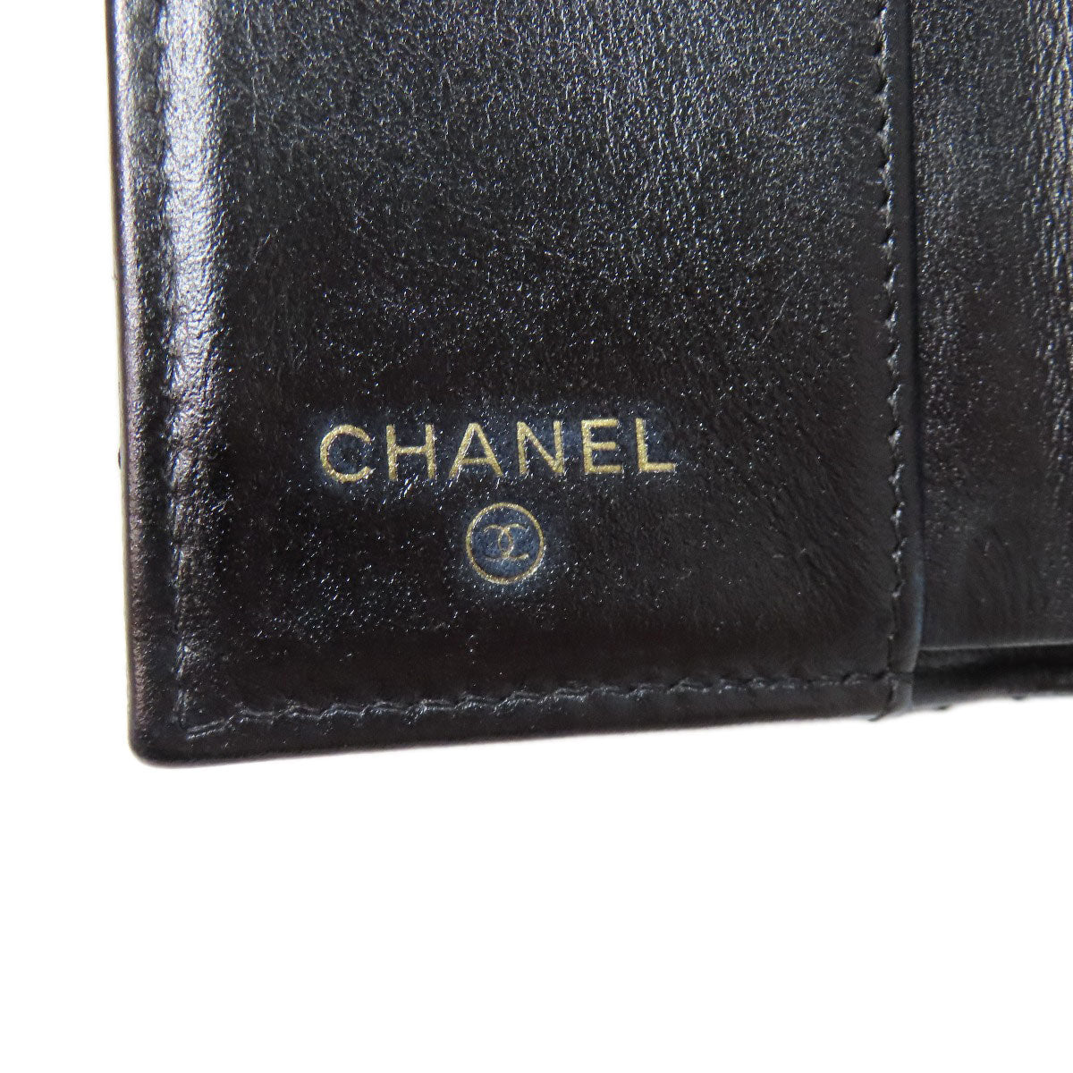 CHANEL Bifold Wallet Grained Calfskin Skin black Compact Wallet Matelasse Gold Metal Women Used Authentic