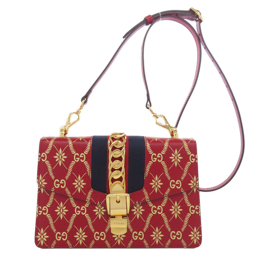 GUCCI Shoulder Bag 524405 leather Red Sylvie GG