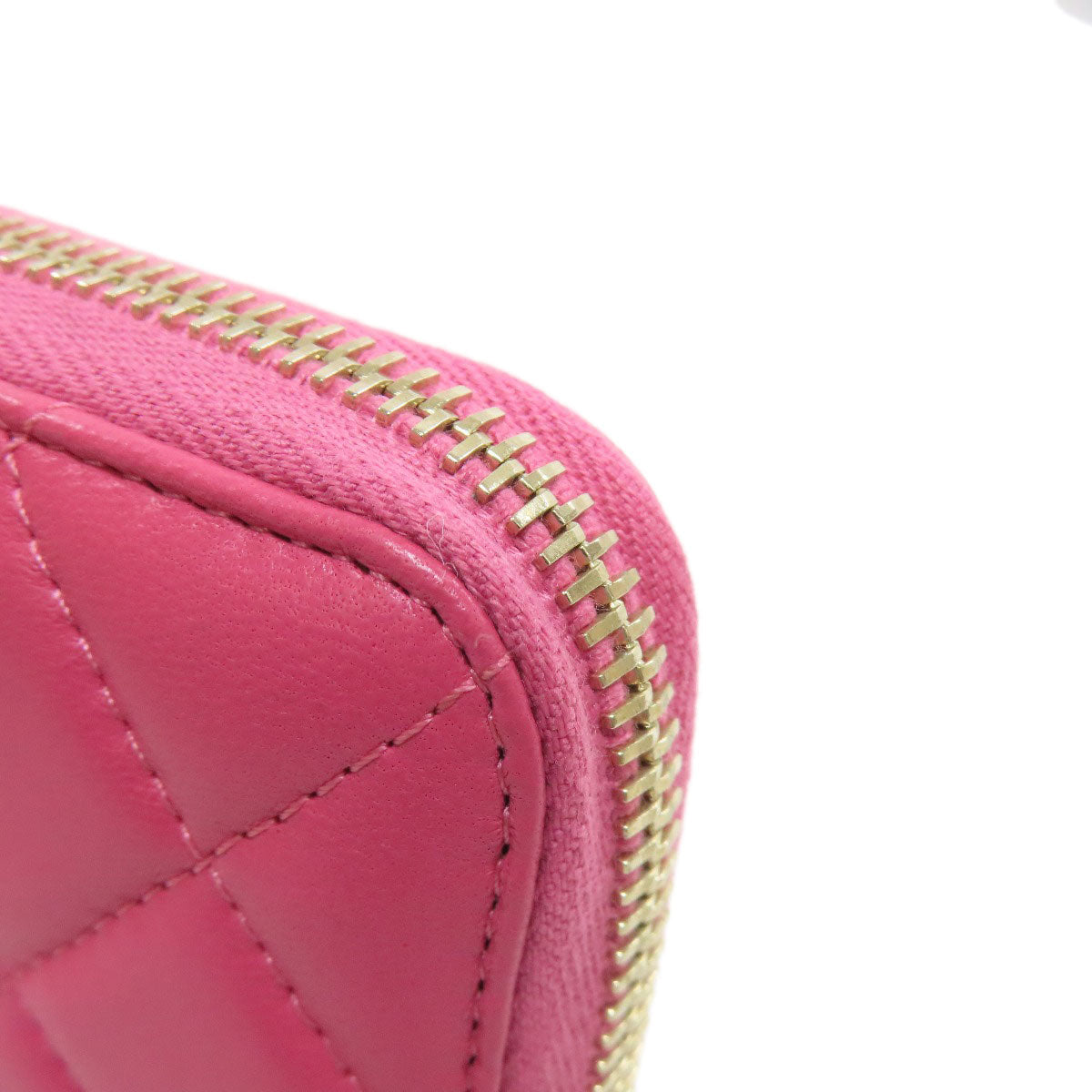 CHANEL Long Wallet Purse lambskin pink Matelasse COCO Mark Gold Metal