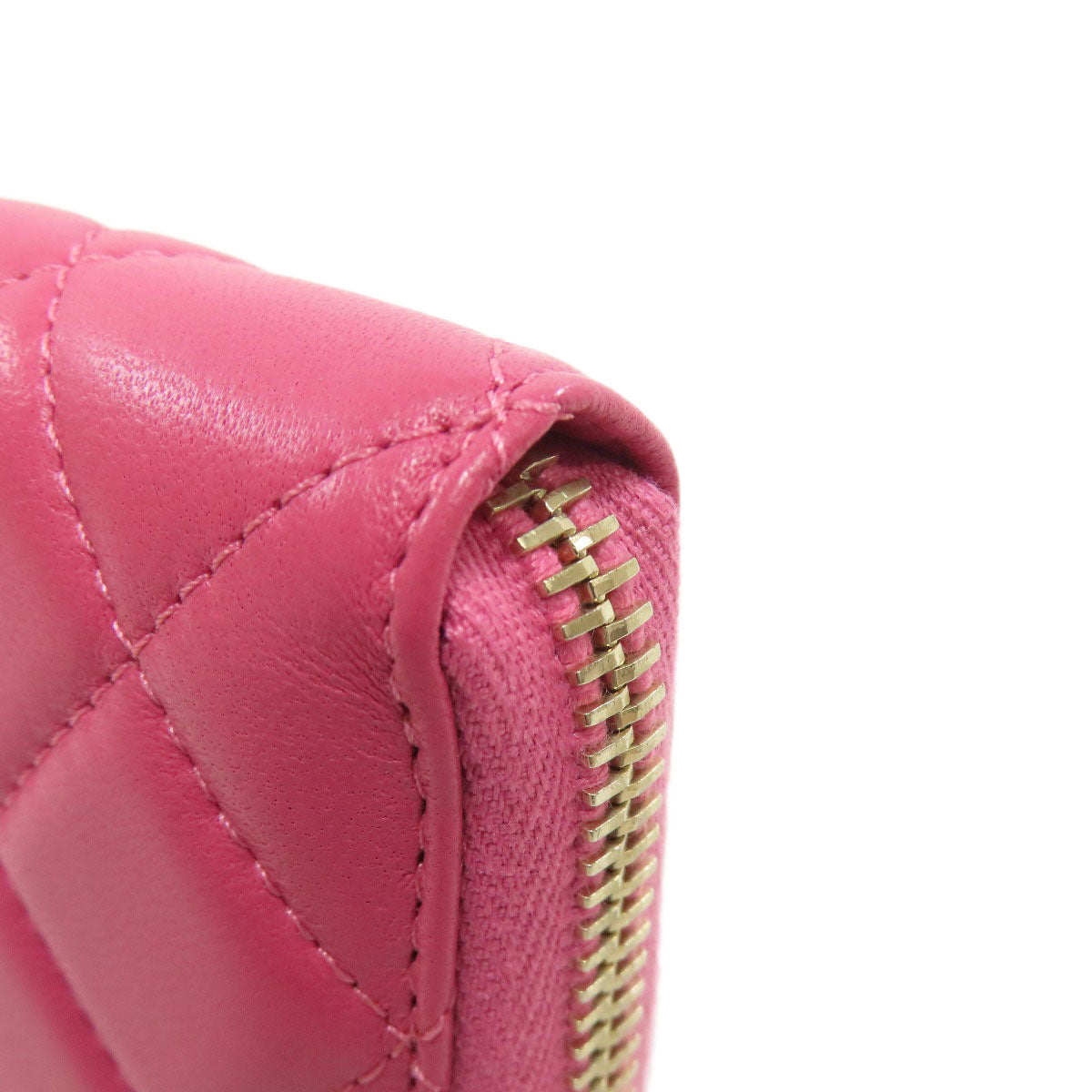 CHANEL Long Wallet Purse lambskin pink Matelasse COCO Mark Gold Metal