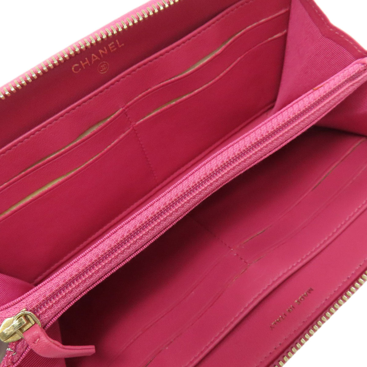 CHANEL Long Wallet Purse lambskin pink Matelasse COCO Mark Gold Metal
