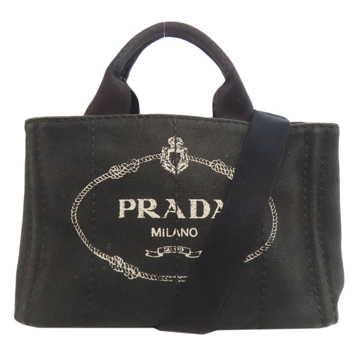 PRADA Handbag canvas black Canapa mini 2 WAY