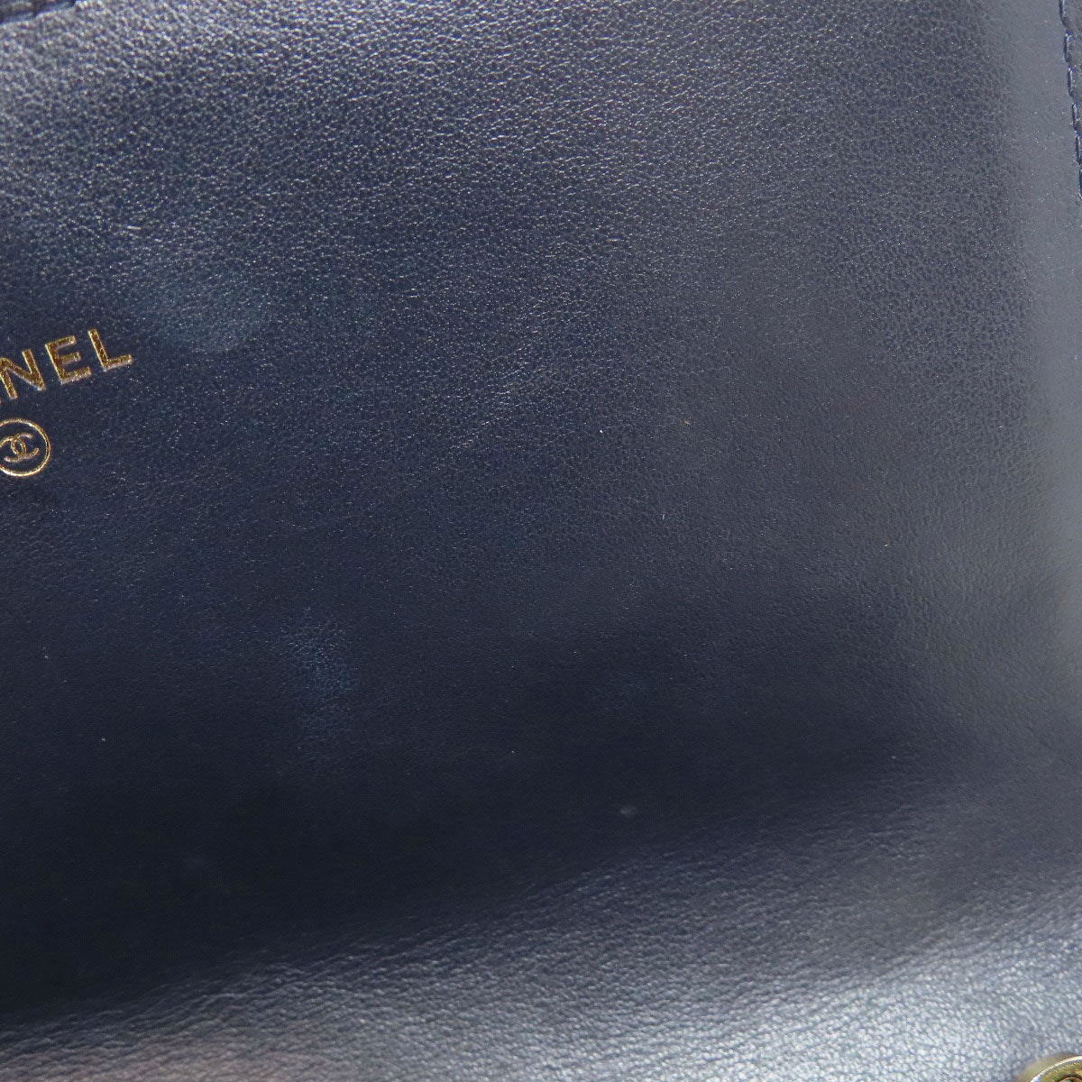 CHANEL Long Wallet Purse lambskin Navy Studs COCO Mark Gold Metal