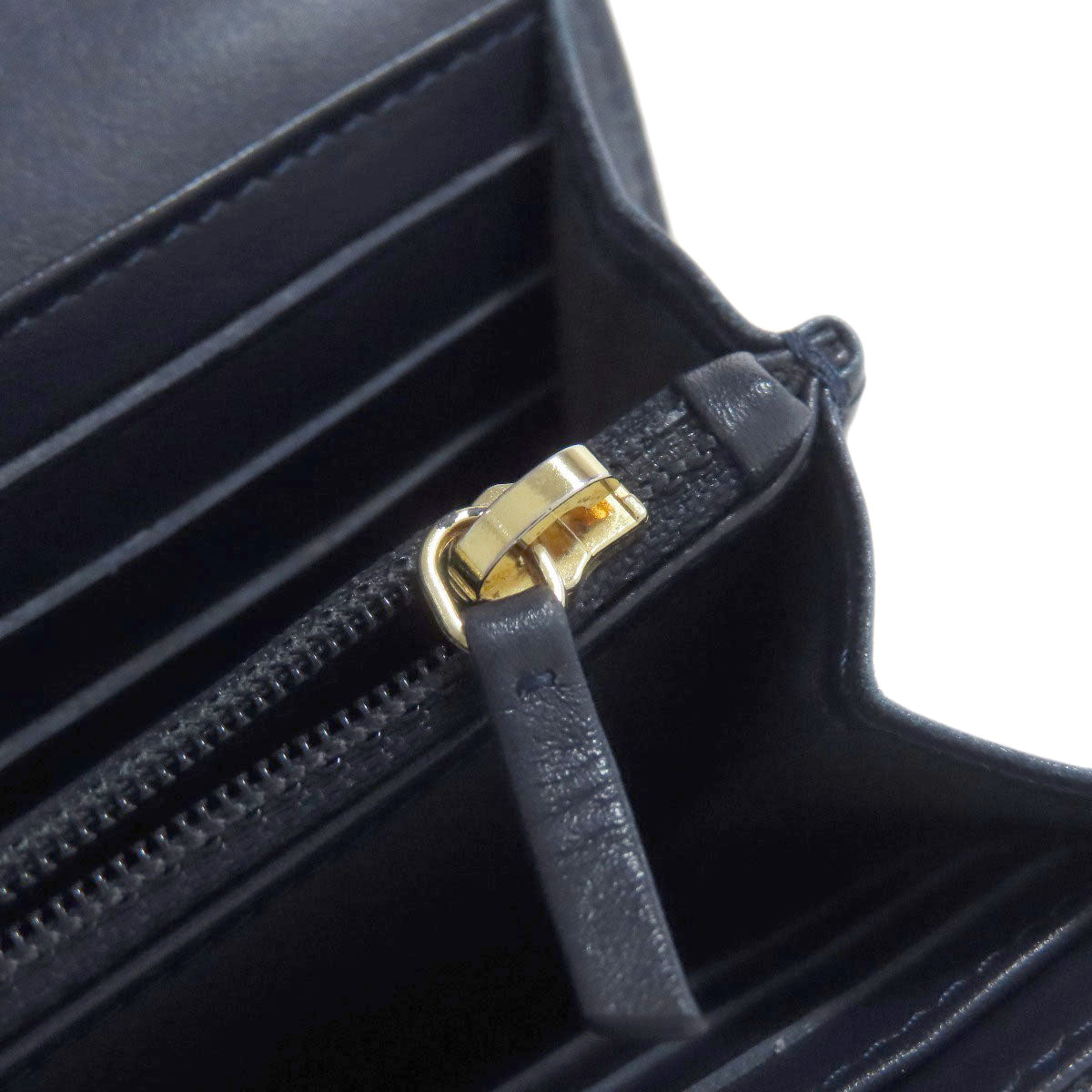 CHANEL Long Wallet Purse lambskin Navy Studs COCO Mark Gold Metal