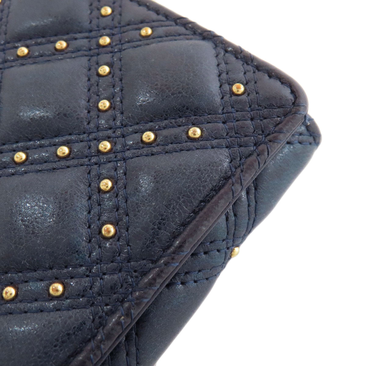 CHANEL Long Wallet Purse lambskin Navy Studs COCO Mark Gold Metal