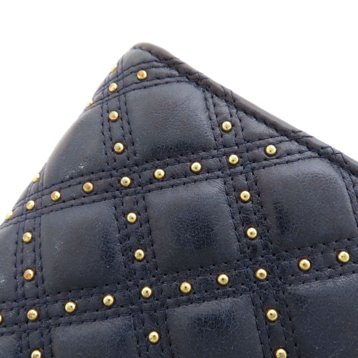 CHANEL Long Wallet Purse lambskin Navy Studs COCO Mark Gold Metal